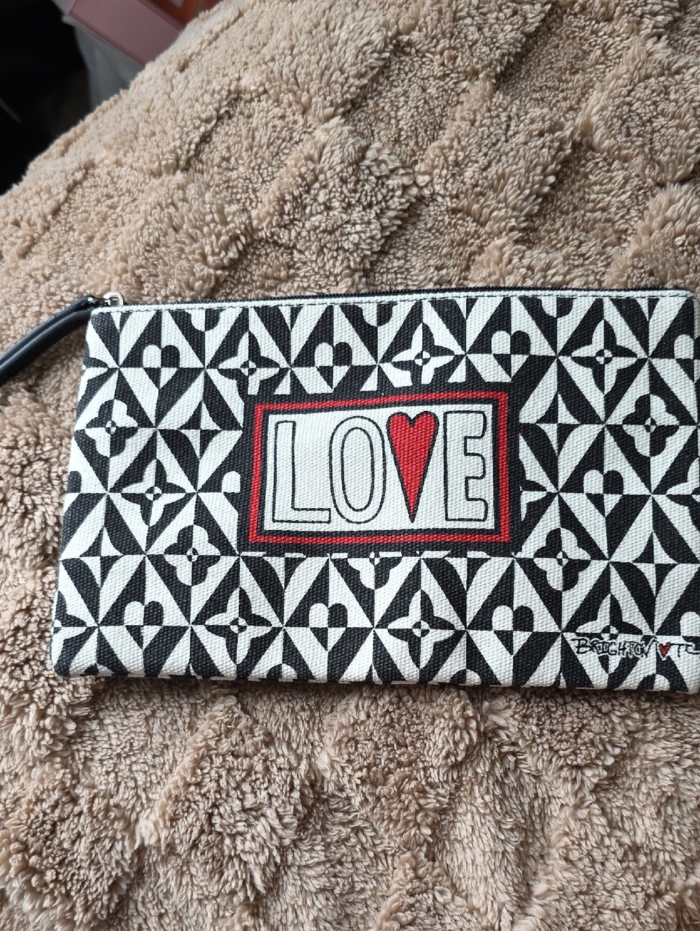 Brighton Black White Red LOVE Pattern Wristlet Cosmetic Pouch
